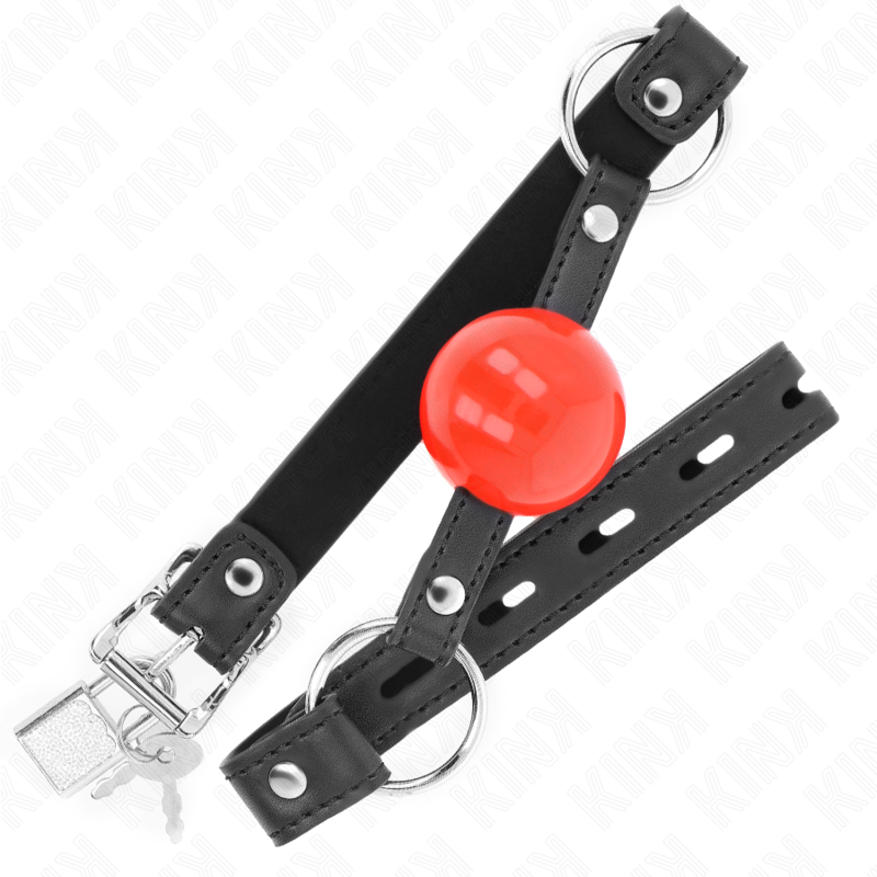 KINK - BÂILLON BOULE 4 CM AVEC SERRURE BOULE ROUGE SANGLE NOIRE 60 x 2 CM