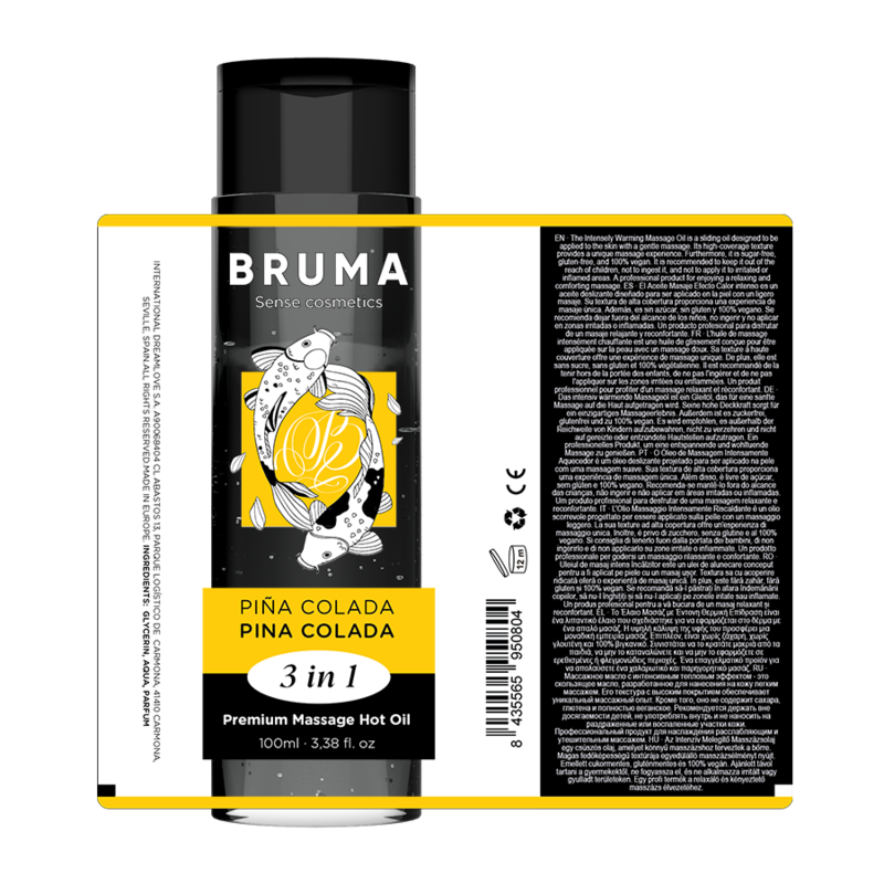 BRUMA - HUILE DE MASSAGE PREMIUM EFFET CHAUD, SAVEUR PINA COLADA 3 EN 1 - 100 ML
