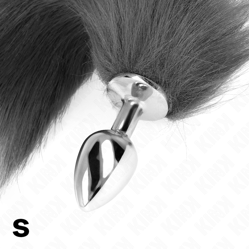 KINK - PLUG ANAL TAILLE S 7 X 3 CM AVEC QUEUE EN PLASTIQUE 40 CM GRIS ET BLANC