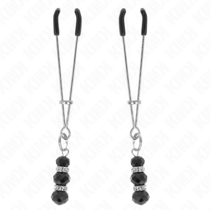 KINK - PINCES À NIPPLES FINES DORÉES AVEC 3 PERLES EN VERRE NOIRES 7 CM