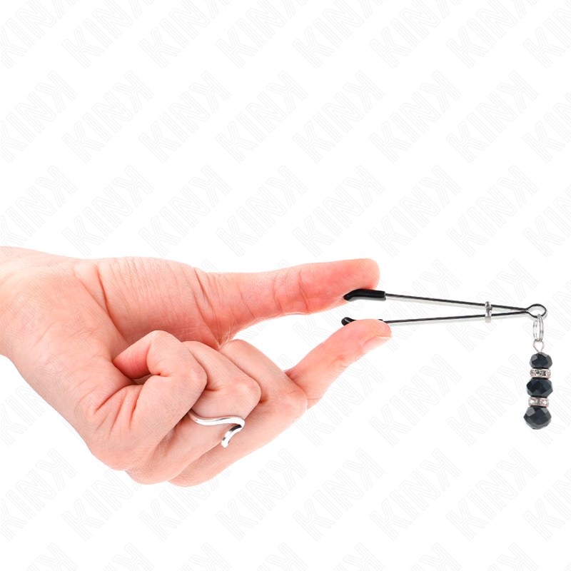 KINK - PINCES À NIPPLES FINES DORÉES AVEC 3 PERLES EN VERRE NOIRES 7 CM