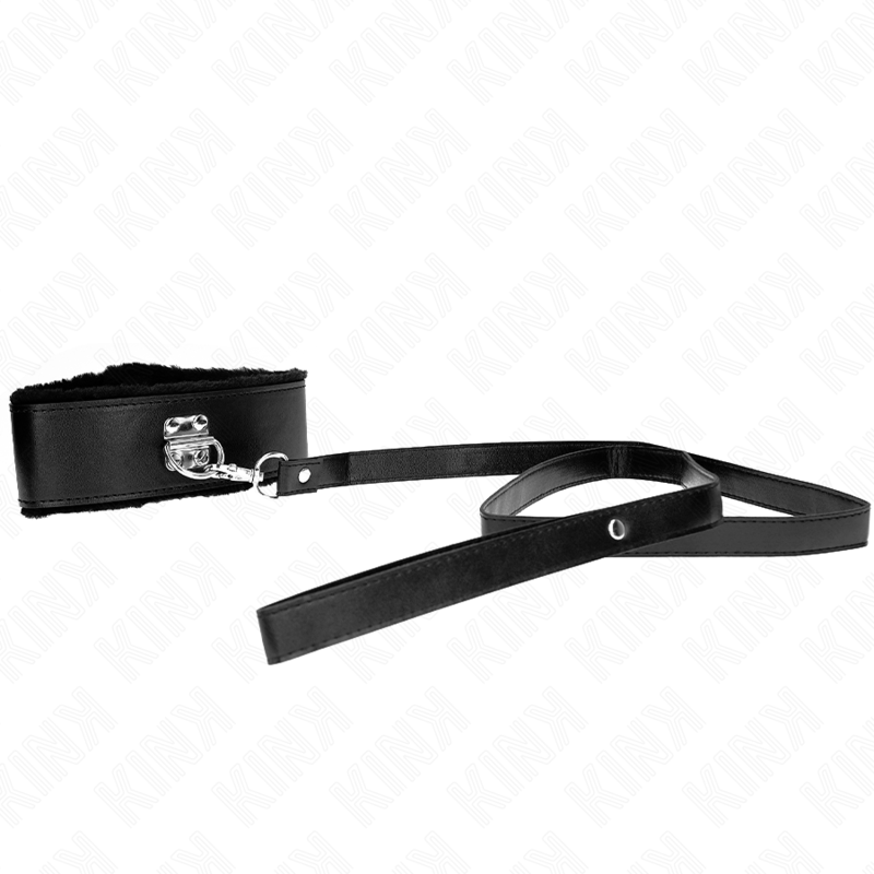 KINK - COLLIER AVEC LAISSE 116 CM AVEC RIVETS ARGENTÉS MODÈLE 4 NOIR RÉGLABLE 40-48 CM X 6 CM