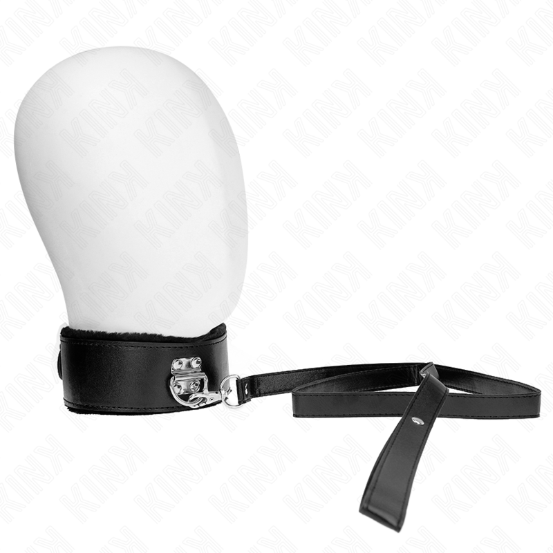 KINK - COLLIER AVEC LAISSE 116 CM AVEC RIVETS ARGENTÉS MODÈLE 4 NOIR RÉGLABLE 40-48 CM X 6 CM