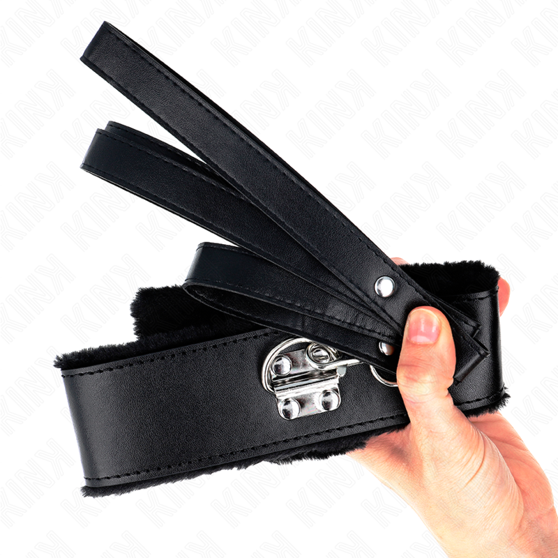 KINK - COLLIER AVEC LAISSE 116 CM AVEC RIVETS ARGENTÉS MODÈLE 4 NOIR RÉGLABLE 40-48 CM X 6 CM