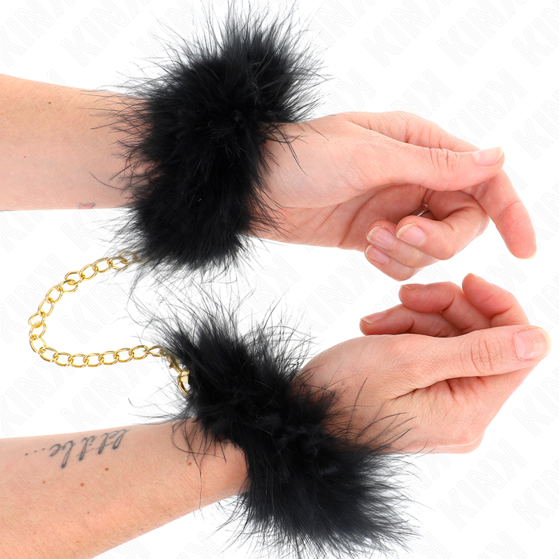 KINK - MENOTTES EN PLUMES AVEC CHAÎNE DORÉE MODÈLE 0