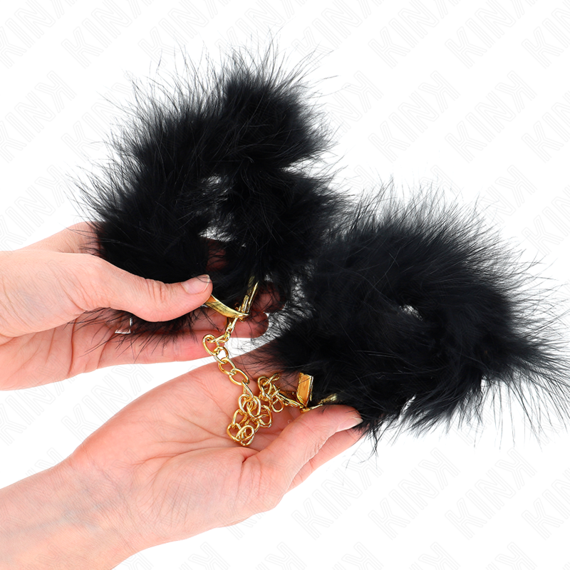 KINK - MENOTTES EN PLUMES AVEC CHAÎNE DORÉE MODÈLE 0