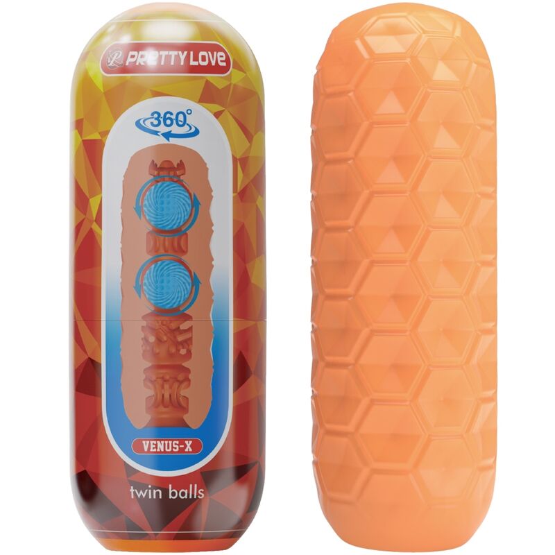 PRETTY LOVE - MASTURBATEUR MASCULIN TWIN BALLS ORANGE