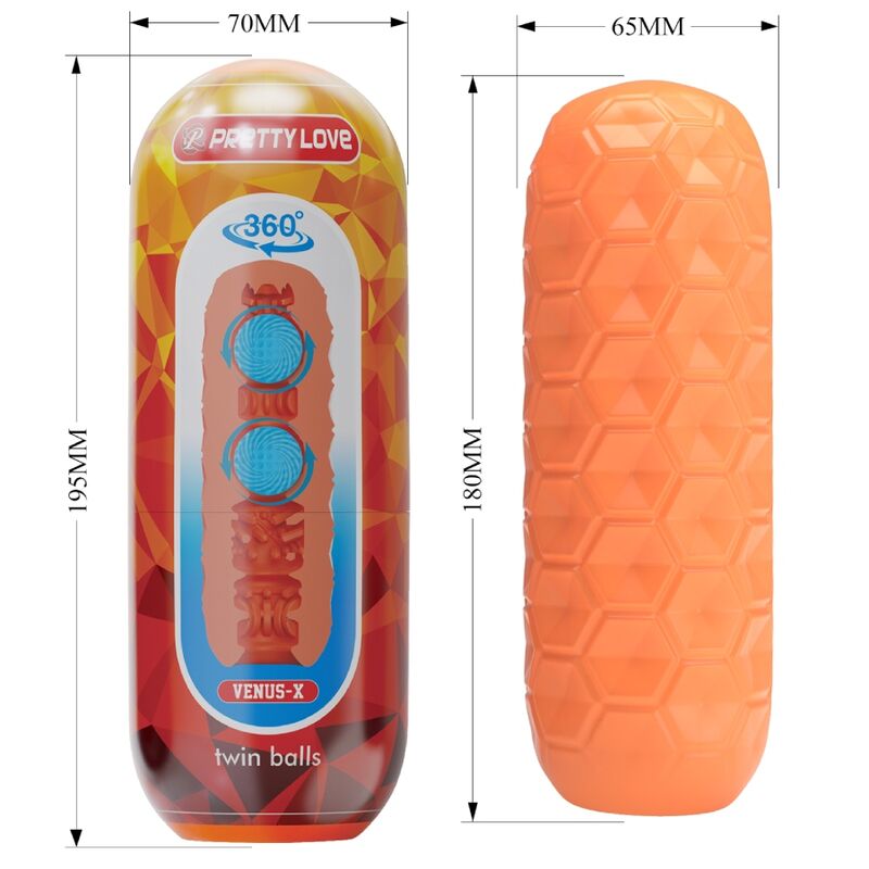 PRETTY LOVE - MASTURBATEUR MASCULIN TWIN BALLS ORANGE