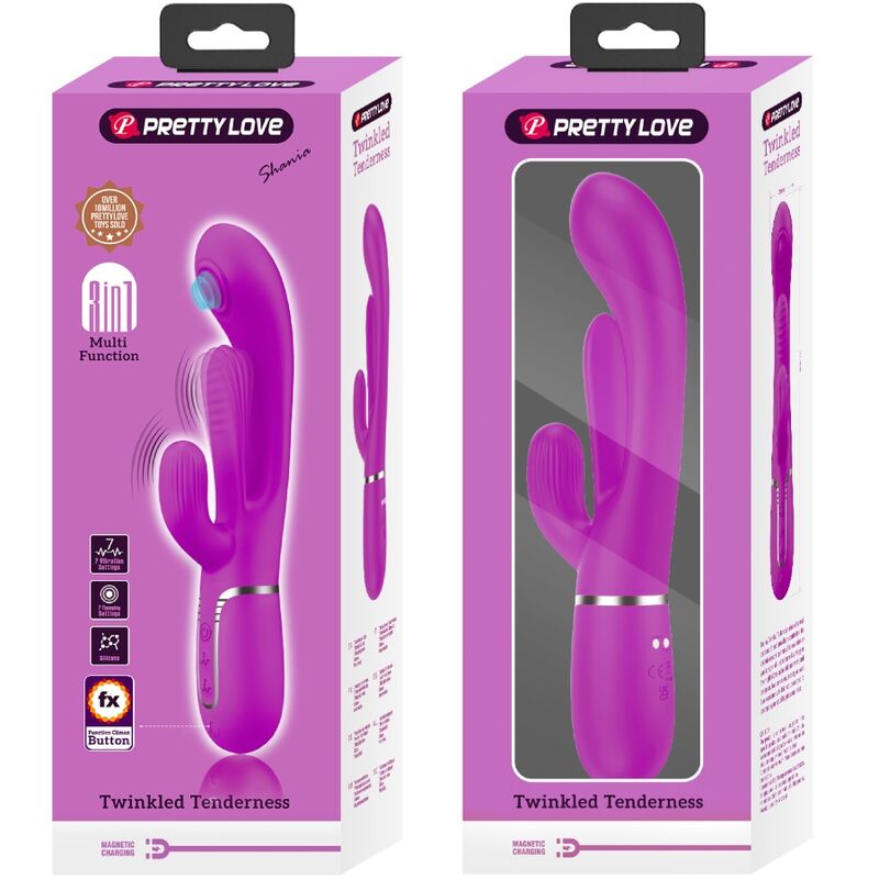 PRETTY LOVE - VIBROMASSEUR TRIPLE LAPIN MULTIFONCTION SHANIA - ROSE
