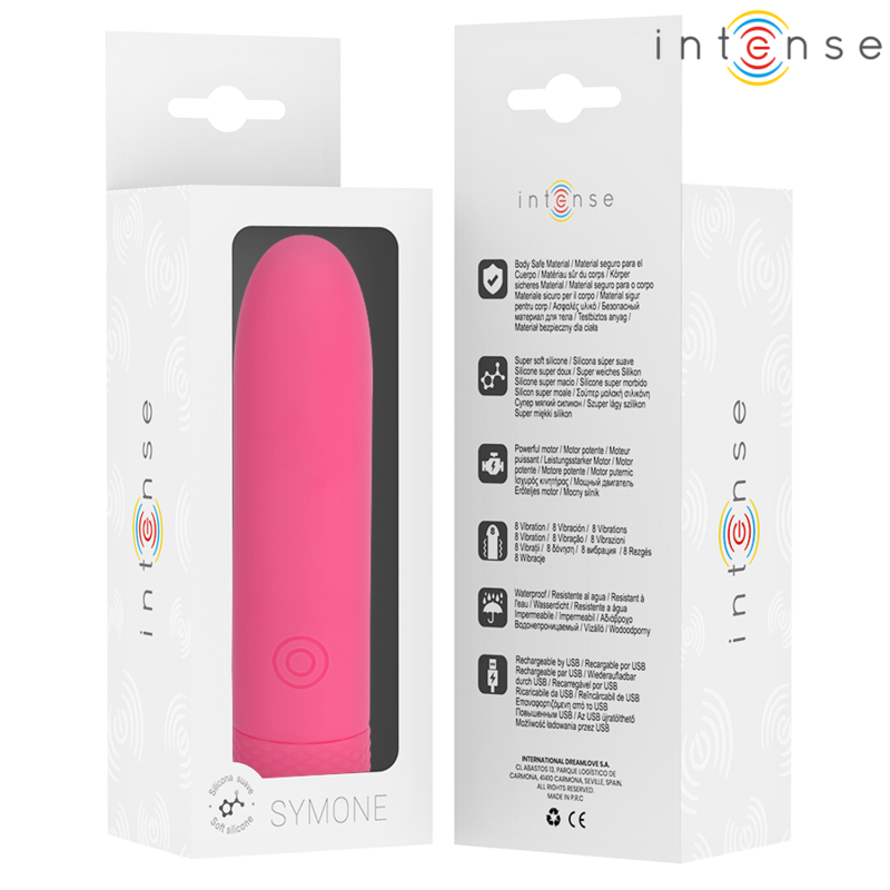 INTENSE - SYMONE USB RECHARGEABLE VIBRATING BULLET 8 VIBRATIONS ROSE 10 X 2,2 CM