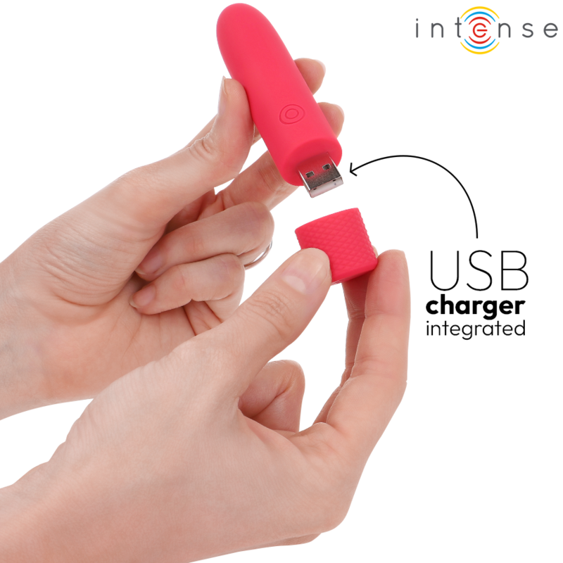 INTENSE - SYMONE USB VIBRATEUR BULLET RECHARGEABLE 8 VIBRATIONS ROUGE 10 X 2,2 CM