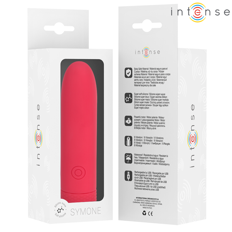 INTENSE - SYMONE USB VIBRATEUR BULLET RECHARGEABLE 8 VIBRATIONS ROUGE 10 X 2,2 CM