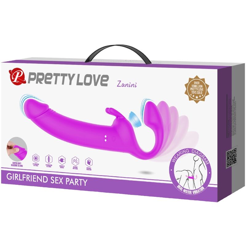 PRETTY LOVE - ZANINI GODEMICHET SANS BRETELLES 10 VIBRATIONS VIOLET
