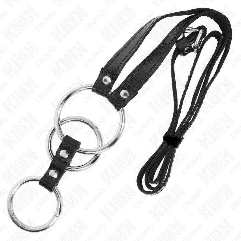 KINK - ANNEAU PÉNIEN TRIPLE EN MÉTAL DE 3,8 CM À 5 CM AVEC SANGLES EN CUIR DE 112 CM