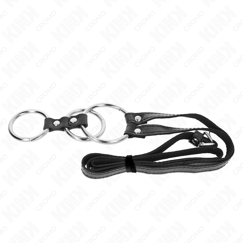 KINK - ANNEAU PÉNIEN TRIPLE EN MÉTAL DE 3,8 CM À 5 CM AVEC SANGLES EN CUIR DE 112 CM