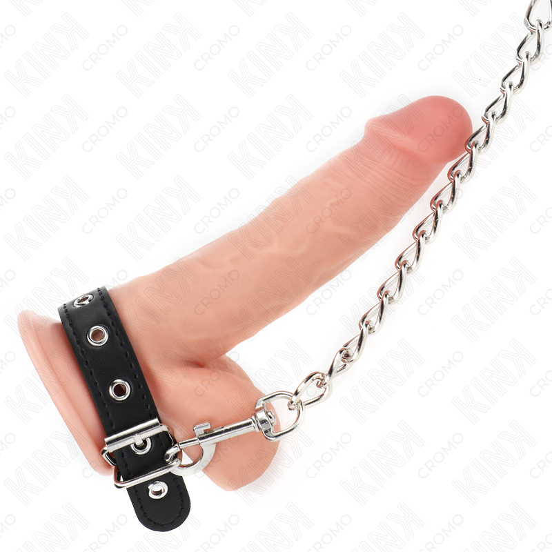 KINK - ANNEAU PÉNIEN EN CUIR AVEC SANGLE 21,5 X 2 CM ET CHAÎNE MÉTALLIQUE 60 CM