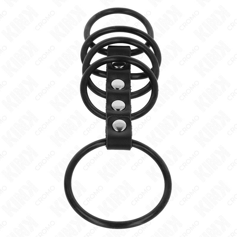 KINK - 5 ANNEAUX PÉNILIENS EN SILICONE DE 3,8 CM À 4,8 CM DE DIAMÈTRE RELIÉS PAR DU CUIR