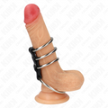 KINK - 4 ANNEAUX PÉNILIENS MÉTALLIQUES 3,7 CM À 5 CM RELIÉS PAR DU CUIR