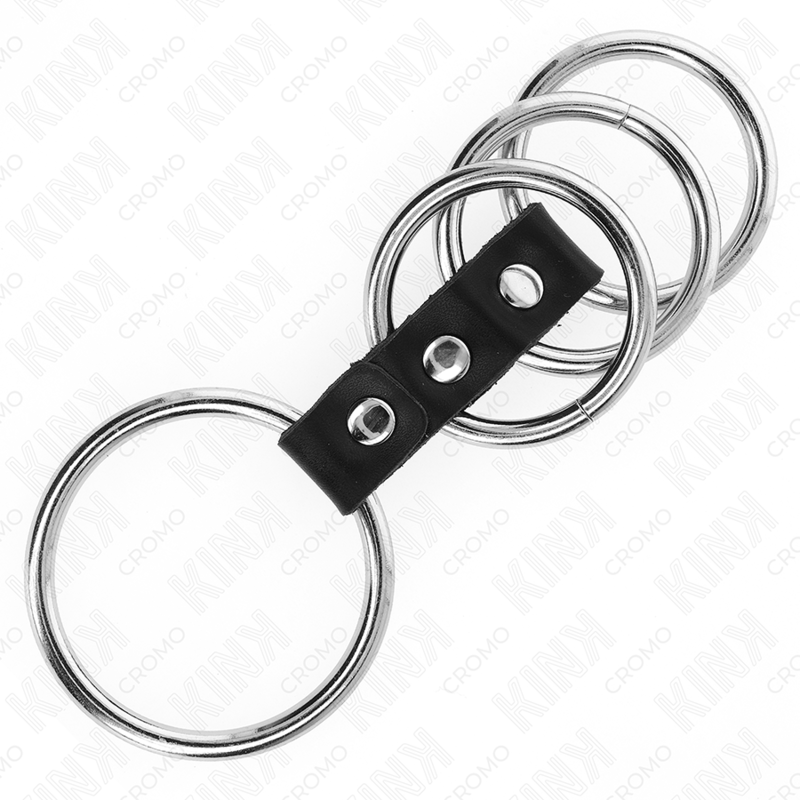 KINK - 4 ANNEAUX PÉNILIENS MÉTALLIQUES 3,7 CM À 5 CM RELIÉS PAR DU CUIR