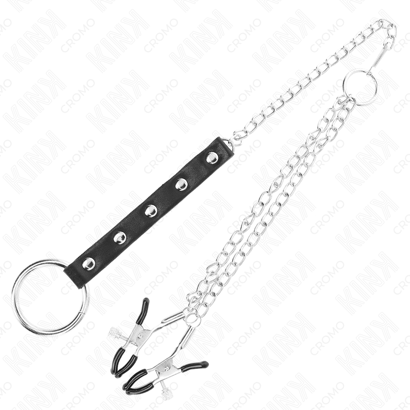 KINK - ANNEAU PÉNIEN EN MÉTAL AVEC CHAÎNE ET PINCES À SEINS RÉGLABLES