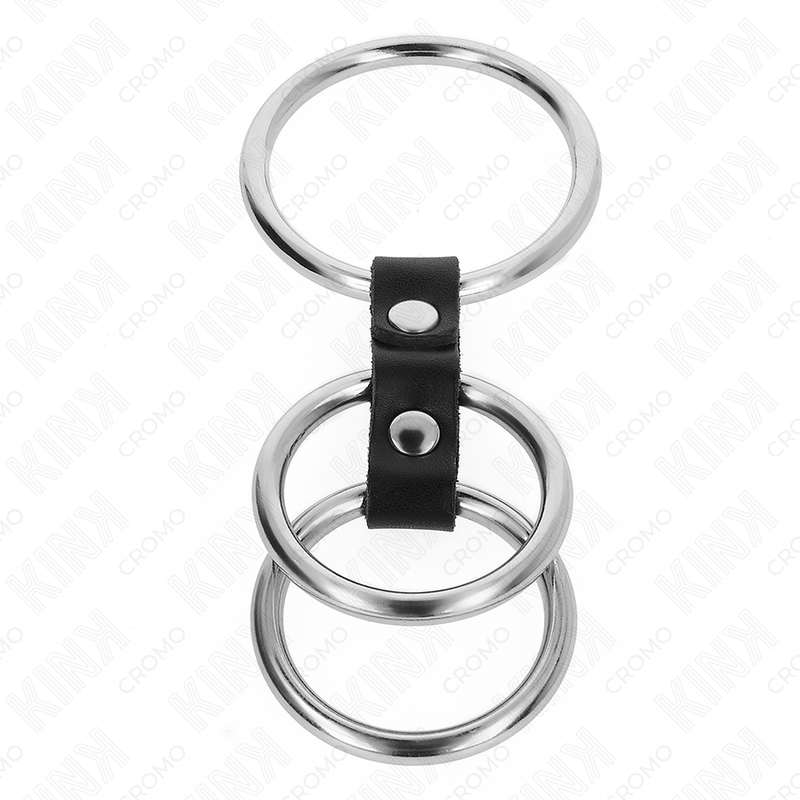 KINK - ANNEAU PÉNIEN TRIPLE EN MÉTAL DE 3,7 CM À 5 CM LIÉ AU CUIR