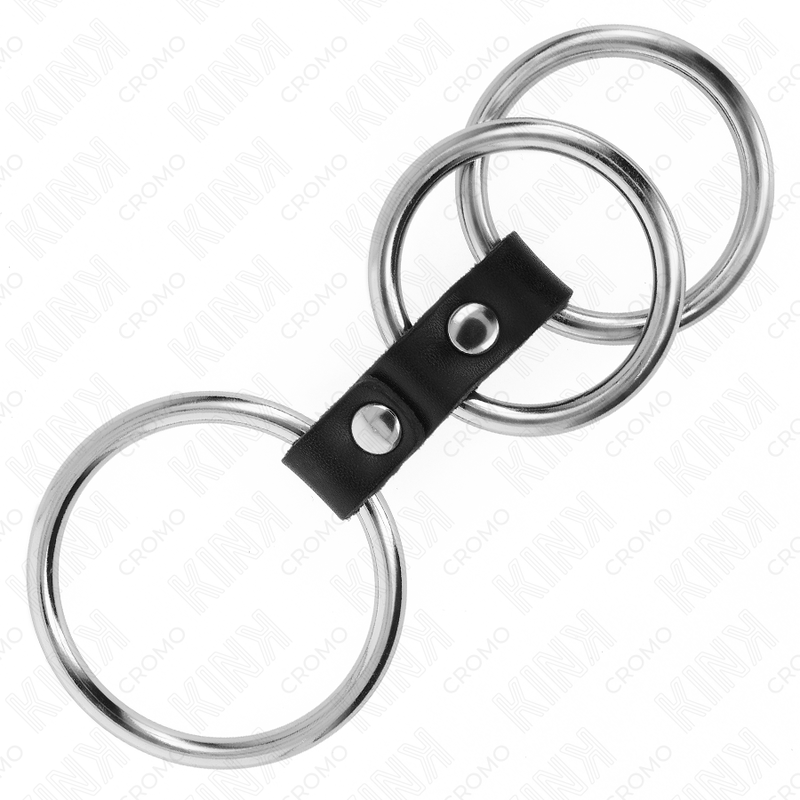 KINK - ANNEAU PÉNIEN TRIPLE EN MÉTAL DE 3,7 CM À 5 CM LIÉ AU CUIR