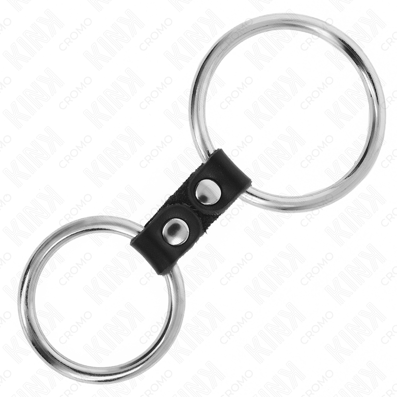 KINK - DOUBLE ANNEAU PÉNIEN MÉTAL 3,7 CM À 5 CM RELIÉ PAR LIEN EN CUIR MODÈLE 2