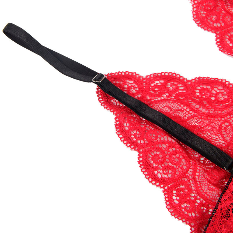 SUBBLIME - 953898 NUISETTE + CULOTTE EN SOIE ET DENTELLE ROUGE S/M