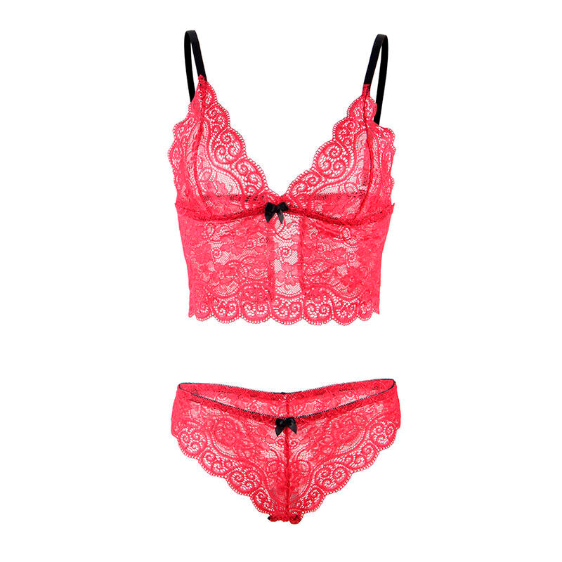 SUBBLIME - 953898 NUISETTE + CULOTTE EN SOIE ET DENTELLE ROUGE S/M