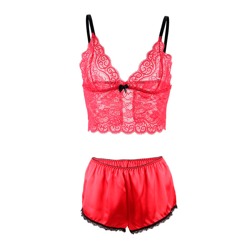 SUBBLIME - 953898 NUISETTE + CULOTTE EN SOIE ET DENTELLE ROUGE S/M