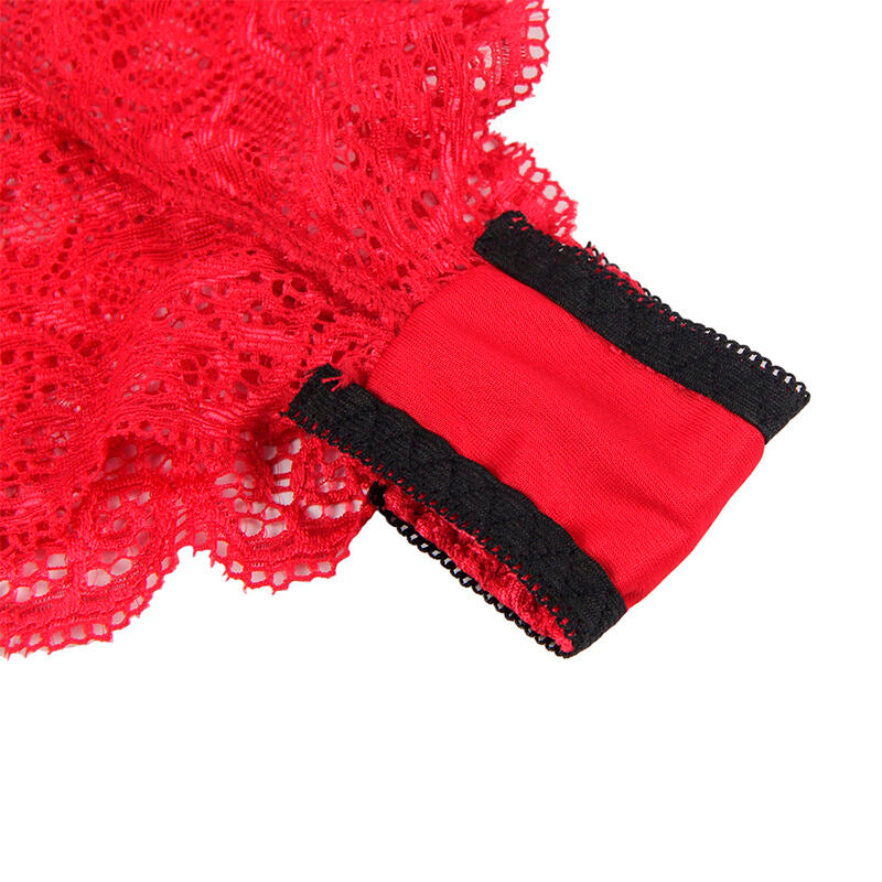 SUBBLIME - 953898 NUISETTE + CULOTTE EN SOIE ET DENTELLE ROUGE S/M