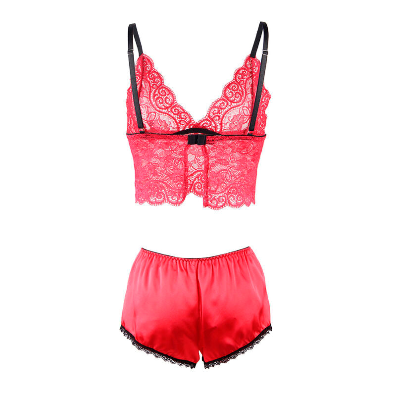 SUBBLIME - 953898 NUISETTE + CULOTTE EN SOIE ET DENTELLE ROUGE S/M