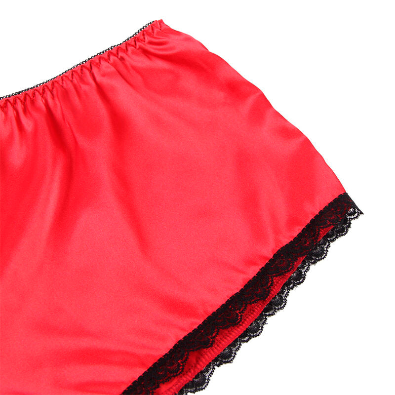 SUBBLIME - 953898 NUISETTE + CULOTTE EN SOIE ET DENTELLE ROUGE S/M
