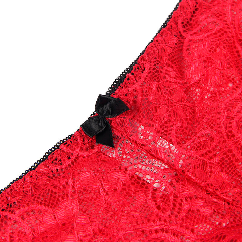 SUBBLIME - 953898 NUISETTE + CULOTTE EN SOIE ET DENTELLE ROUGE S/M