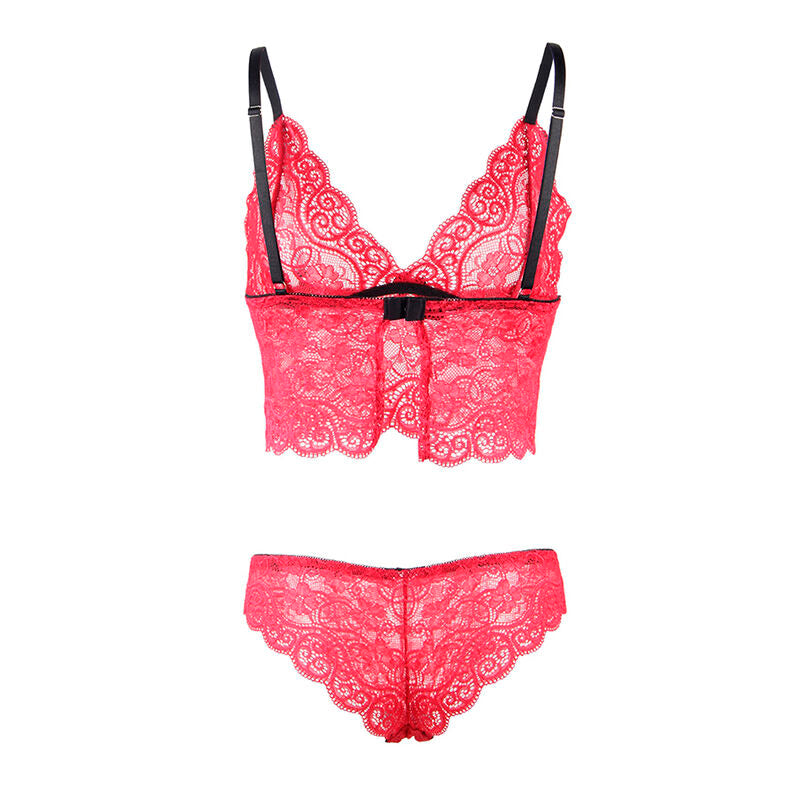 SUBBLIME - 953898 NUISETTE + CULOTTE EN SOIE ET DENTELLE ROUGE S/M