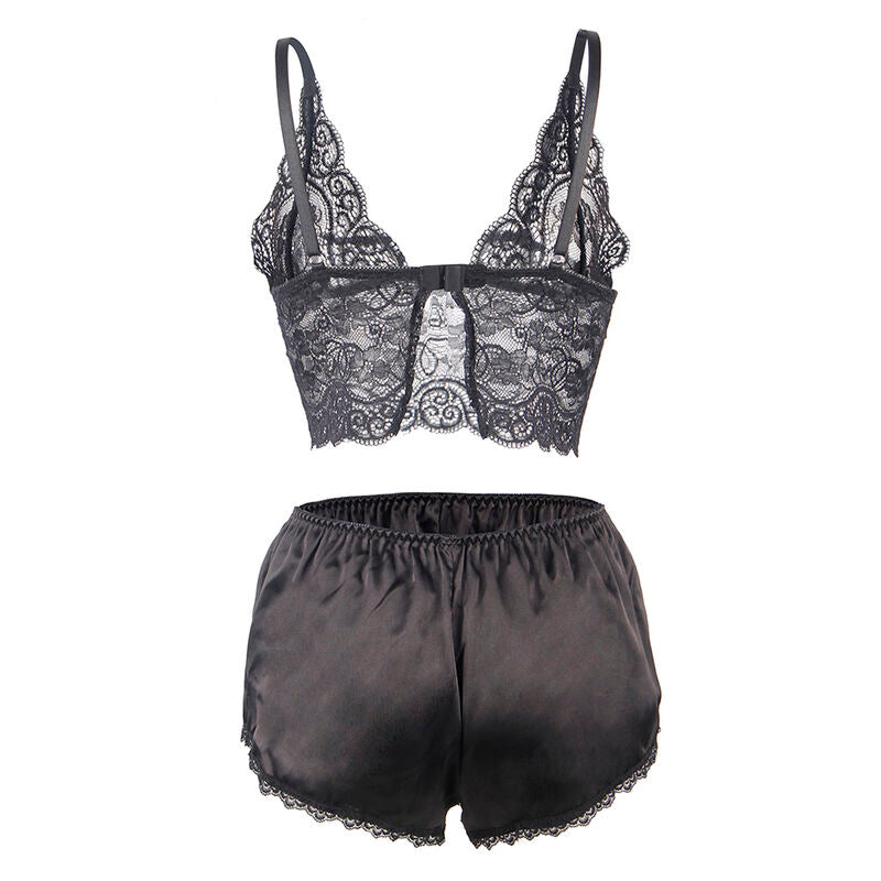 SUBBLIME - 953928 CHEMISE DE NUIT + CULOTTE EN SOIE ET DENTELLE NOIRE L/XL
