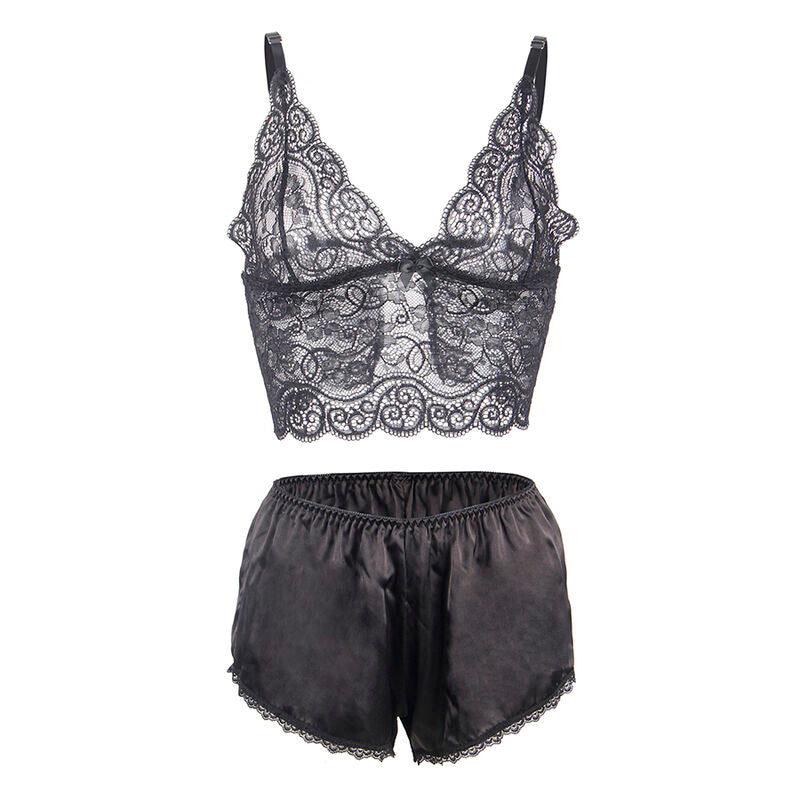 SUBBLIME - 953928 CHEMISE DE NUIT + CULOTTE EN SOIE ET DENTELLE NOIRE L/XL