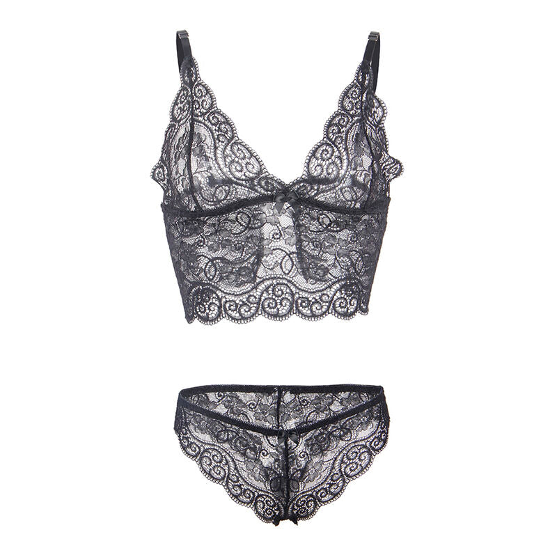 SUBBLIME - 953928 CHEMISE DE NUIT + CULOTTE EN SOIE ET DENTELLE NOIRE L/XL