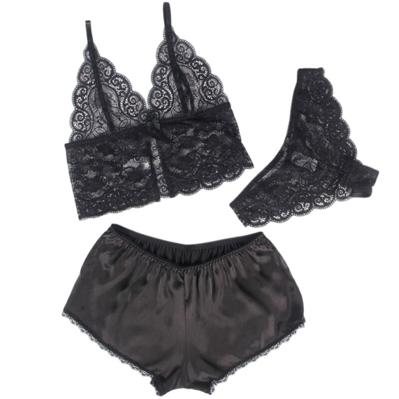 SUBBLIME - 953911 NUISETTE + CULOTTE EN SOIE ET DENTELLE NOIR S/M