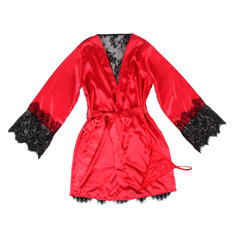 SUBBLIME - 954017 DÉSHABILLÉ HAUT DE GAMME AVEC DOS TRANSPARENT ET STRING, ROUGE/NOIR, S/M
