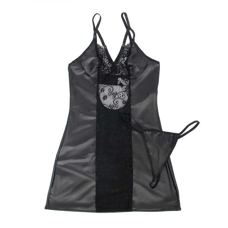 SUBBLIME - 954161 ROBE + TANGA CUIR NOIR S/M