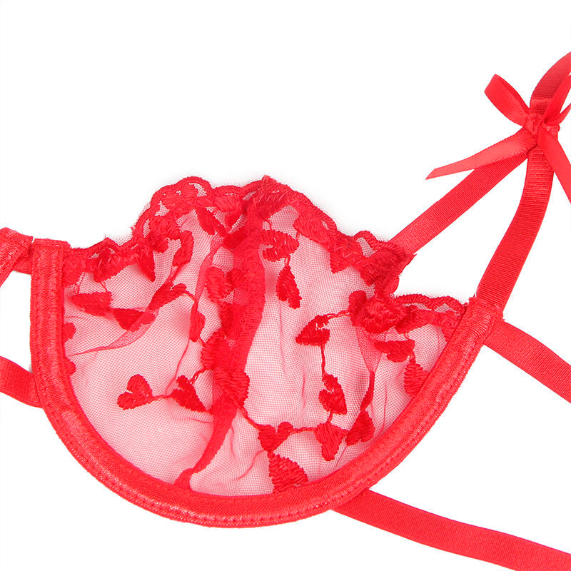 SUBBLIME - 954338 BH + STRING + PORTE-JARRETELLES AVEC IMPRIMÉ CŒUR ROUGE L/XL