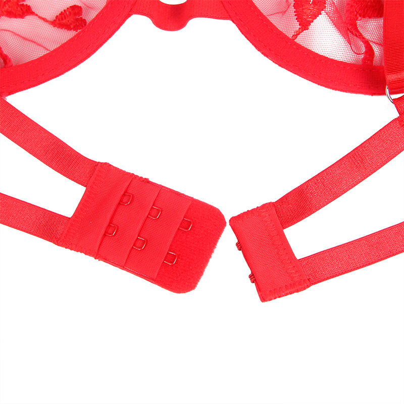 SUBBLIME - 954338 BH + STRING + PORTE-JARRETELLES AVEC IMPRIMÉ CŒUR ROUGE L/XL