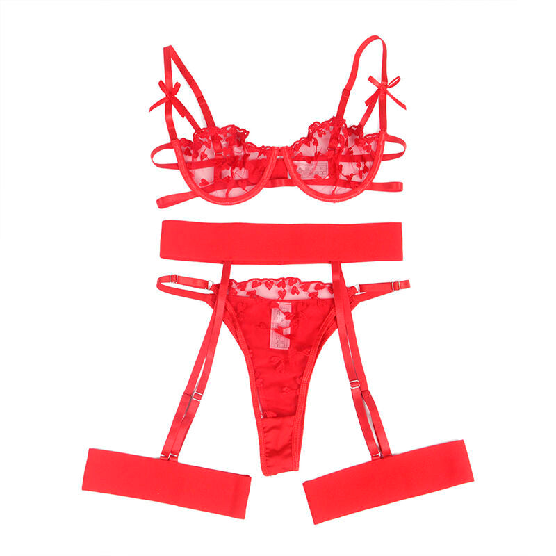 SUBBLIME - 954338 BH + STRING + PORTE-JARRETELLES AVEC IMPRIMÉ CŒUR ROUGE L/XL