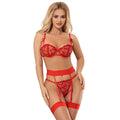SUBBLIME - 954338 BH + STRING + PORTE-JARRETELLES AVEC IMPRIMÉ CŒUR ROUGE L/XL