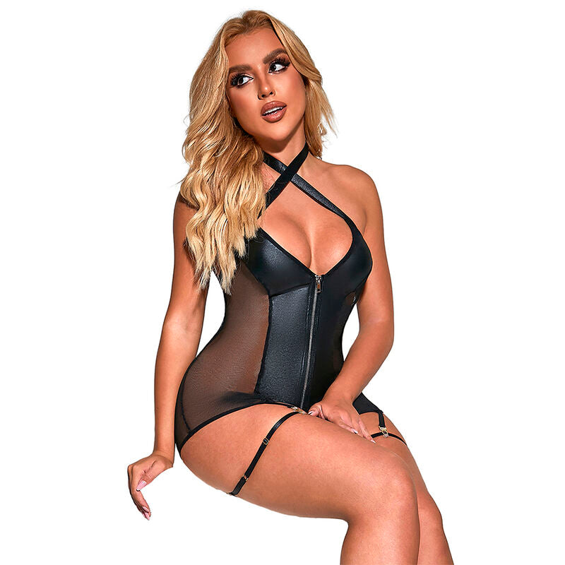 SUBBLIME - 954444 ROBE SEXY EN MESH ET CUIR NOIR S/M