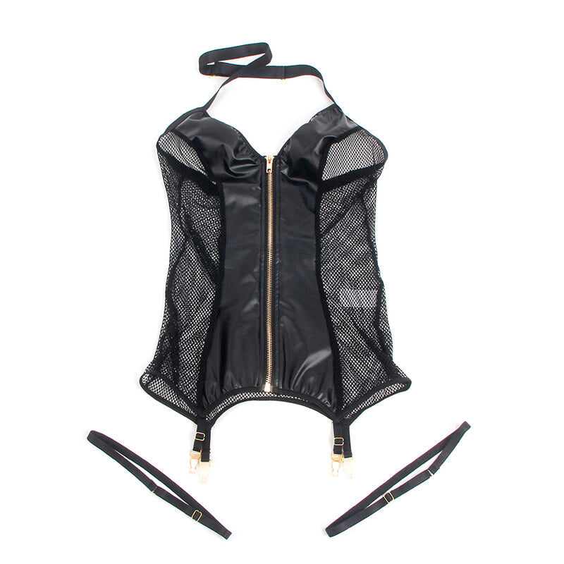 SUBBLIME - 954444 ROBE SEXY EN MESH ET CUIR NOIR S/M