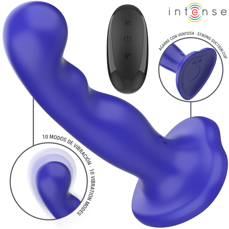 INTENSE - VIBREUR COURT AVEC VENTOUSES BLEU TÉLÉCOMMANDE