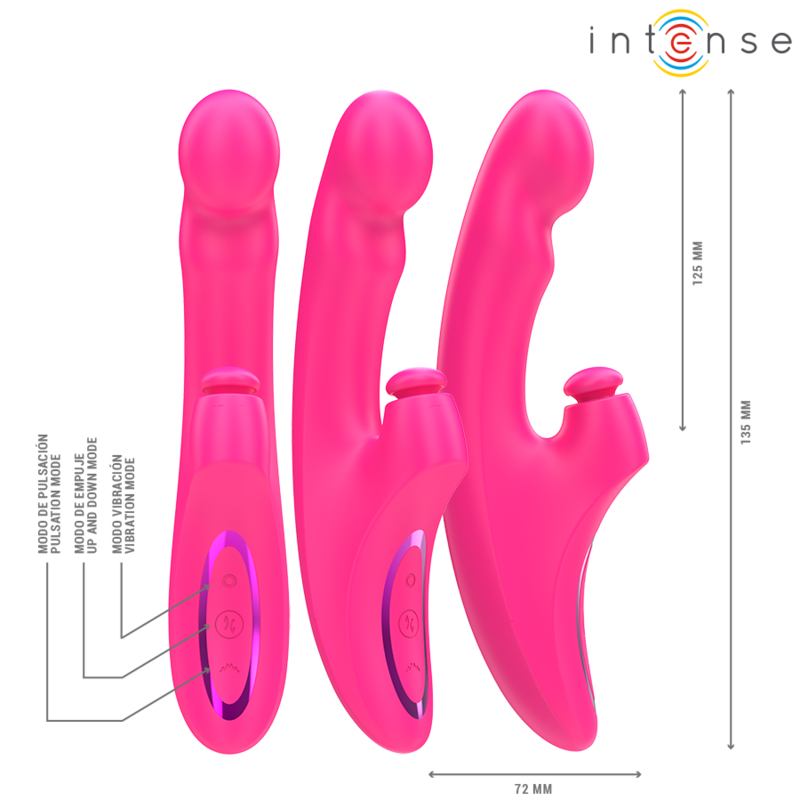 INTENSE - VIBREUR EMI 13,5 CM MULTIFONCTION 3 EN 1 10 VIBRATIONS ROSE
