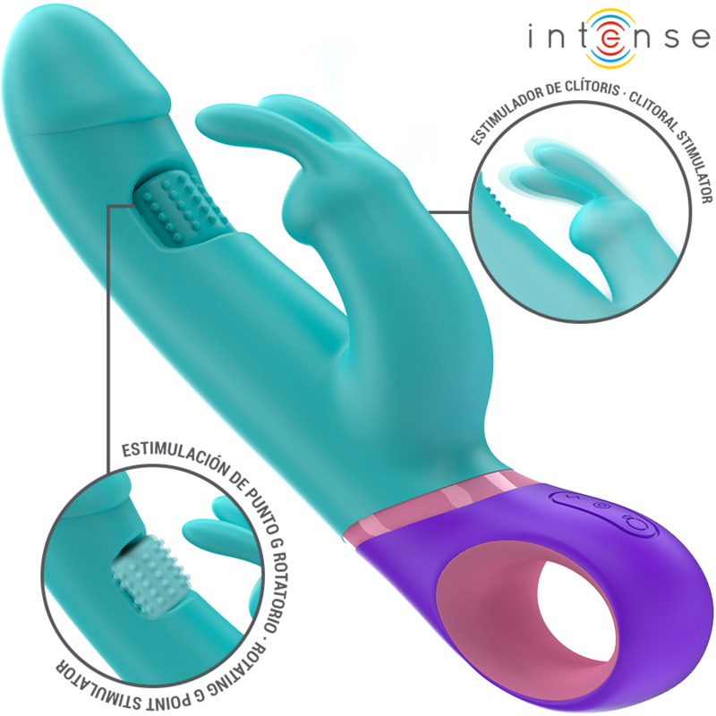 INTENSE - VIBREUR LAPIN MONICA AVEC STIMULATEUR ROTATIF POINT G BLEU